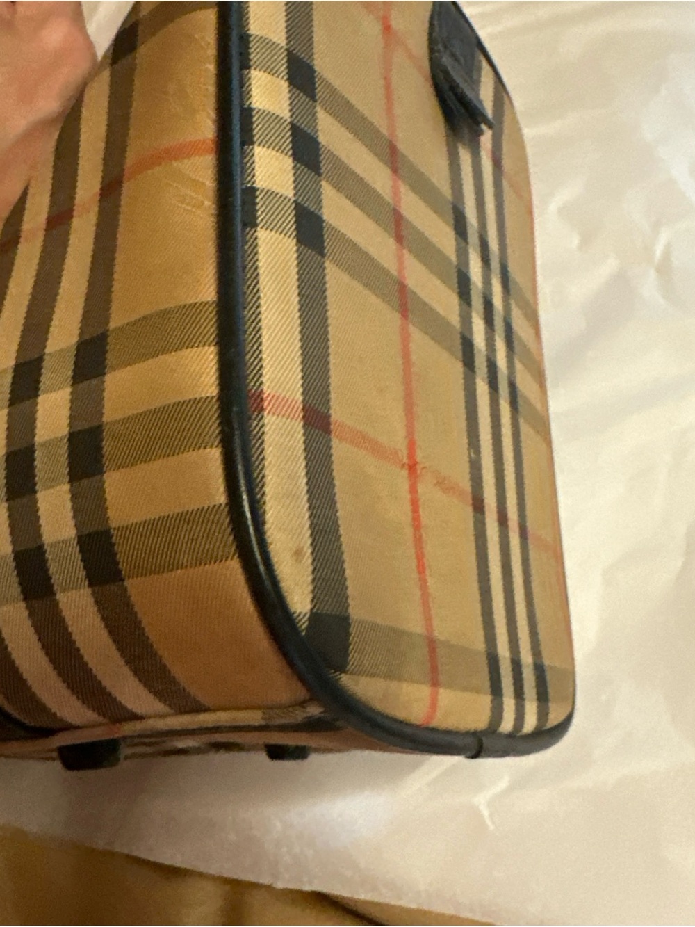 Vintage Burberry Plaid Duffel Boston Bag with Black Leather Trim - Picture 11 of 16